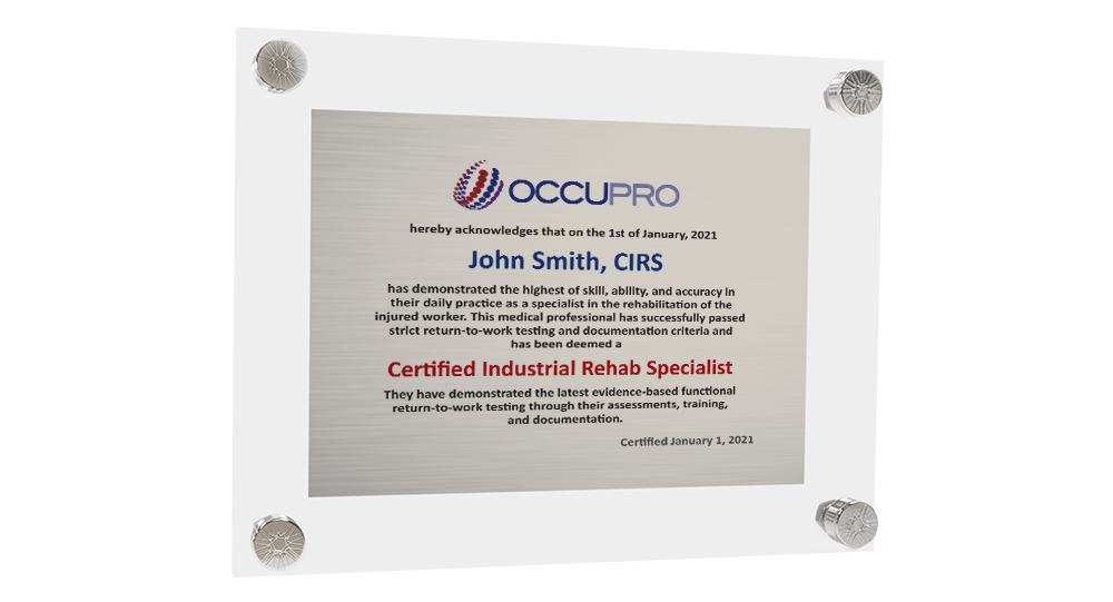 Industrial Rehab Specialist Certification