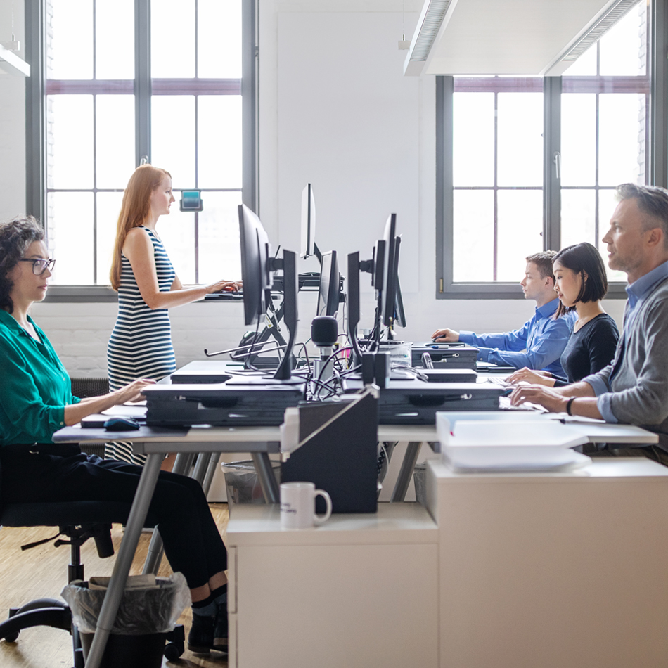 Office with sit and stand work stations