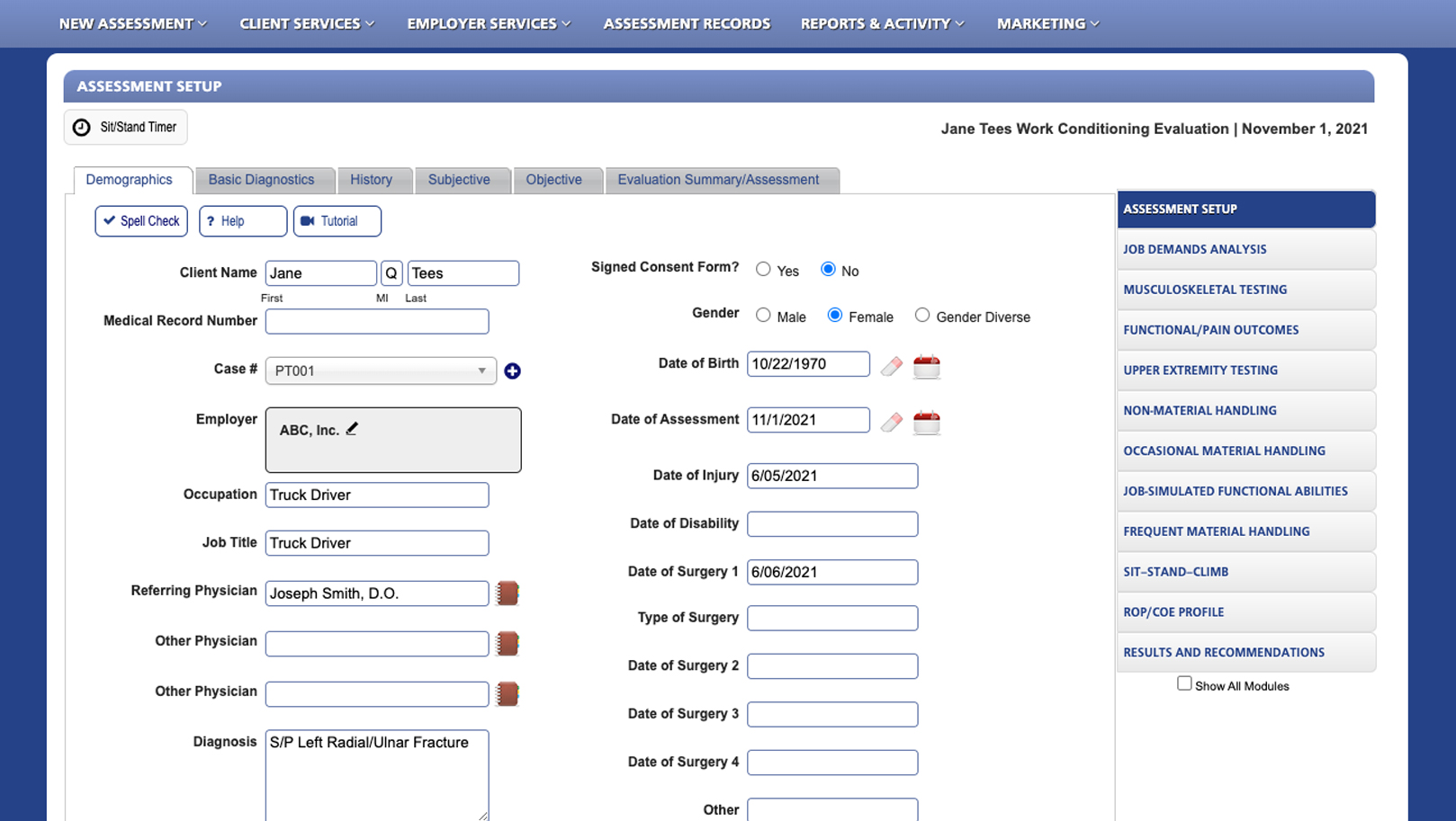 Work Conditioning Evaluation screenshot