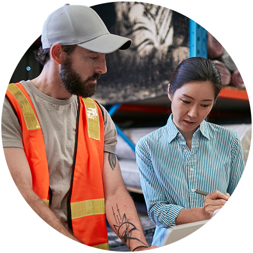 Warehouse worker with therapist