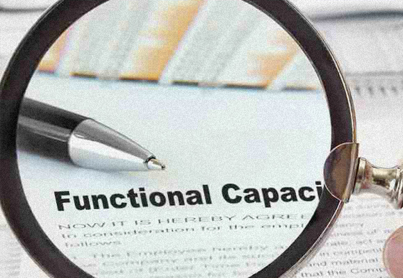 Magnify glass focused on Functional Capacity Evaluation