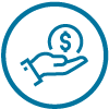 Hand collecting coin icon