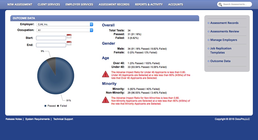Pass/Fail Outcome Data screenshot