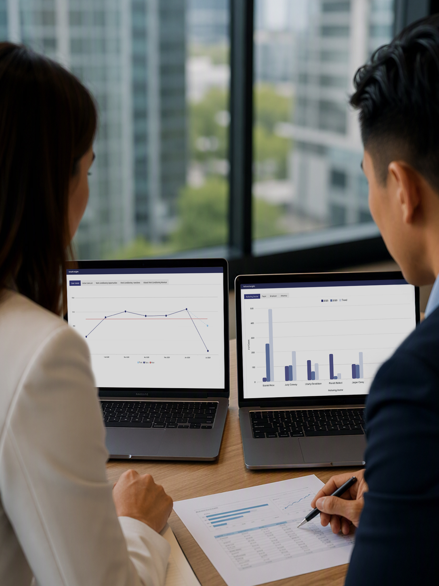 Executives review growth andd referral charts